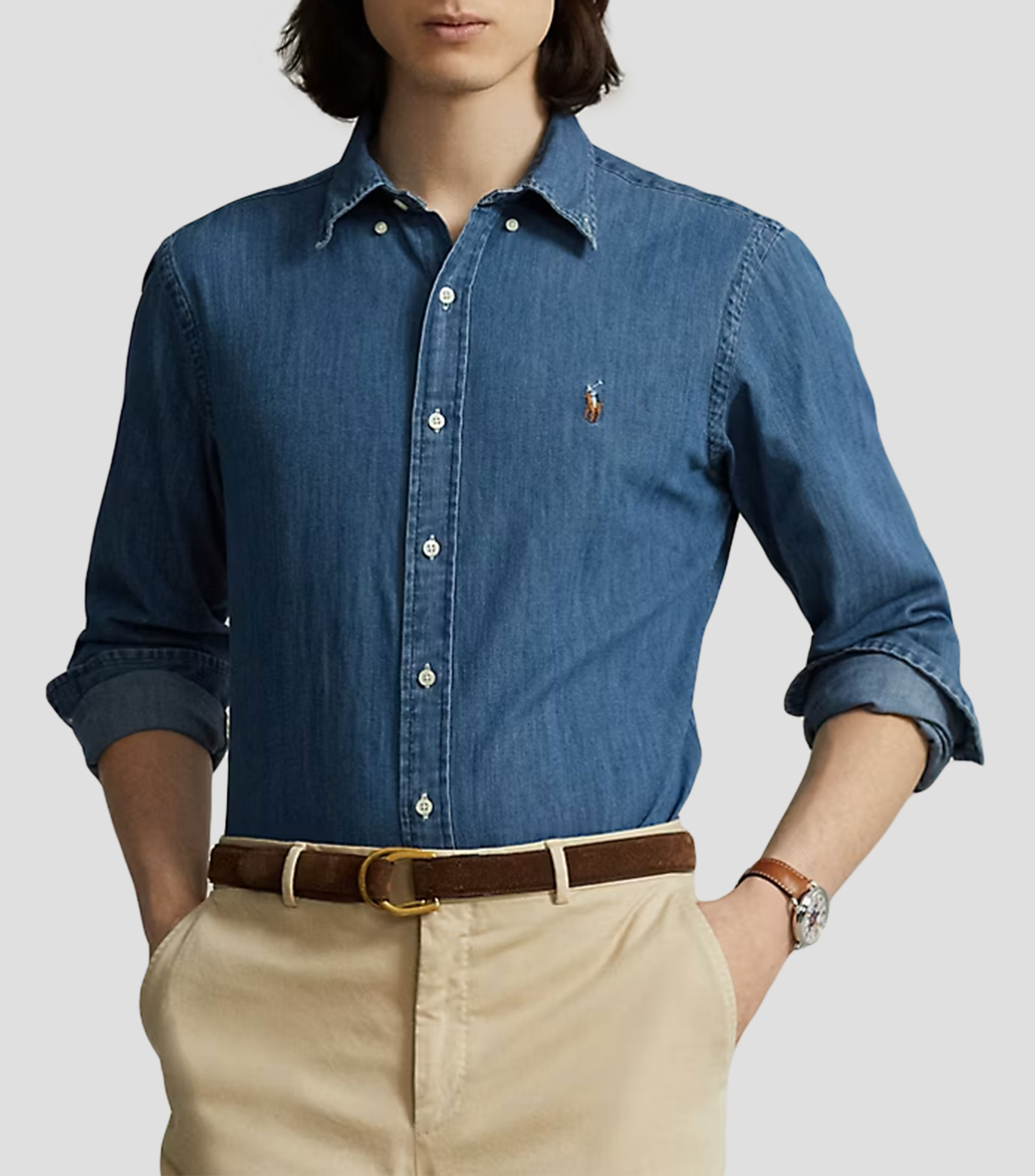 Camisa lisa con manga larga Hombre